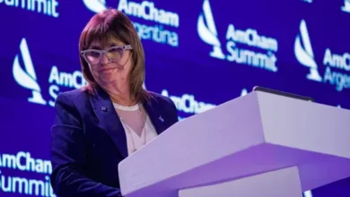 Patricia Bullrich en un evento público, hablando sobre temas económicos.