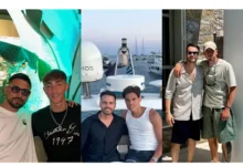 Imagen de un estadio de fútbol en Italia con un telón de fondo de luces de la ciudad