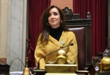 Victoria Villarruel habla en un acto en Chivilcoy