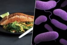 Una mesa con una cena saludable y un reloj en el fondo