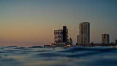 Una imagen de una costa tranquila con personas disfrutando del sol y el mar