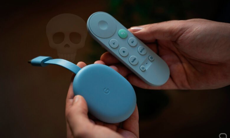 Imagen de un Chromecast con una cruz roja sobre él, indicando que ya no es compatible.