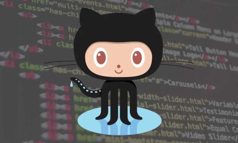 Logo de GitHub con un fondo de código de programación
