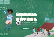 Imagen de estudiantes y docentes trabajando juntos con material hipermedial sobre el Mundial de fútbol