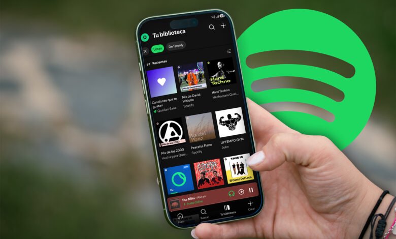 Imagen de la aplicación de Spotify en un dispositivo móvil, destacando la calidad de audio sin pérdida