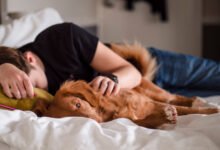 Persona durmiendo con su mascota