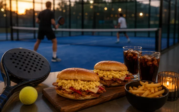 Imagen de una cena romántica y un partido de pádel