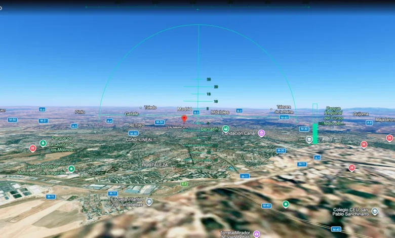 Imagen de una pantalla de ordenador mostrando el simulador de vuelo de Google Earth