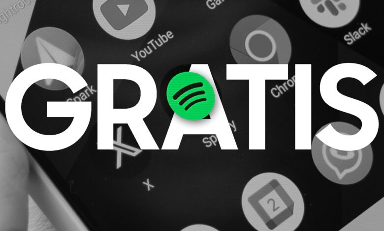 Imagen de la aplicación de Spotify con un teléfono móvil y un niño escuchando música