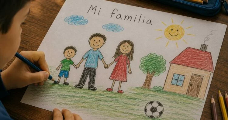 Niño sonriendo con una familia feliz