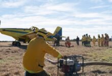 Bomberos en capacitación con aeronaves en Deán Funes