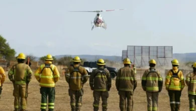 Imagen de un incendio forestal con bomberos combatiendo las llamas