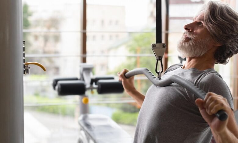 Persona realizando ejercicio de fuerza en un gimnasio