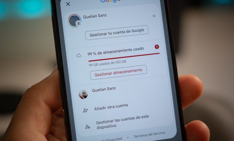 Imagen de una cuenta de Google con un mensaje de alerta sobre el cambio en el almacenamiento