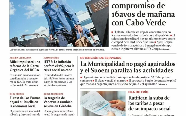 Imagen de la tapa del diario del jueves 2 de julio de 2026