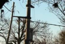 Imagen de un poste de electricidad en el Barrio Parque San Antonio