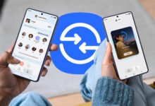 Imagen de dos dispositivos Android compartiendo contenido mediante Tap to Share