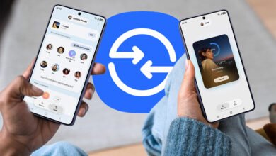 Imagen de dos dispositivos Android compartiendo contenido mediante Tap to Share
