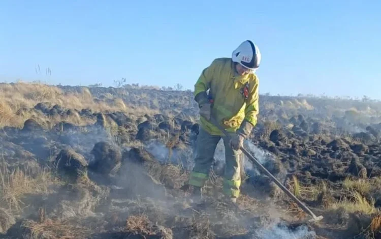 Imagen de un incendio forestal en Córdoba con bomberos trabajando para controlarlo