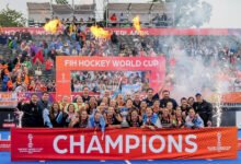 Jugadores cordobeses celebran triunfo en el Mundial de Hockey 2026