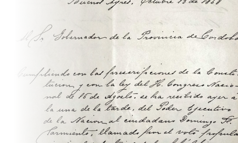 Cartel del conversatorio 'Sarmiento y su impronta en Córdoba' con imágenes de archivo histórico