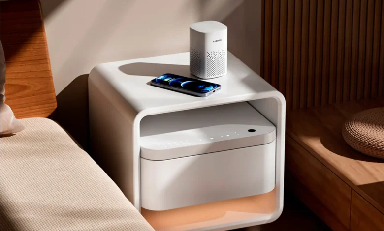 Mesita de noche Xiaomi con diseño moderno y cargadores integrados