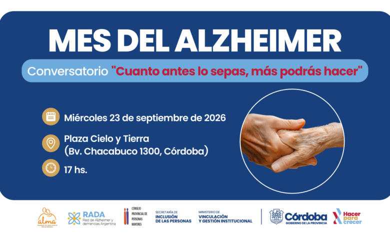 Conversatorio diagnóstico temprano Alzheimer en Plaza Cielo y Tierra, Córdoba