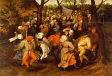 Representación histórica del brote de baile de San Vito en Estrasburgo, 1518