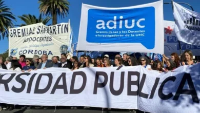 Manifestantes de la quinta marcha universitaria en Córdoba