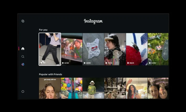 Pantalla de televisión mostrando videos largos de Instagram en la función Features