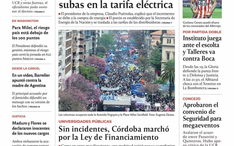 Portada del diario impreso de Córdoba del viernes 16 de octubre de 2026